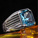Turkish Jewelry Strong Blue Aquamarine Stone 925 Sterling Silver Mens Ring silverbazaaristanbul 