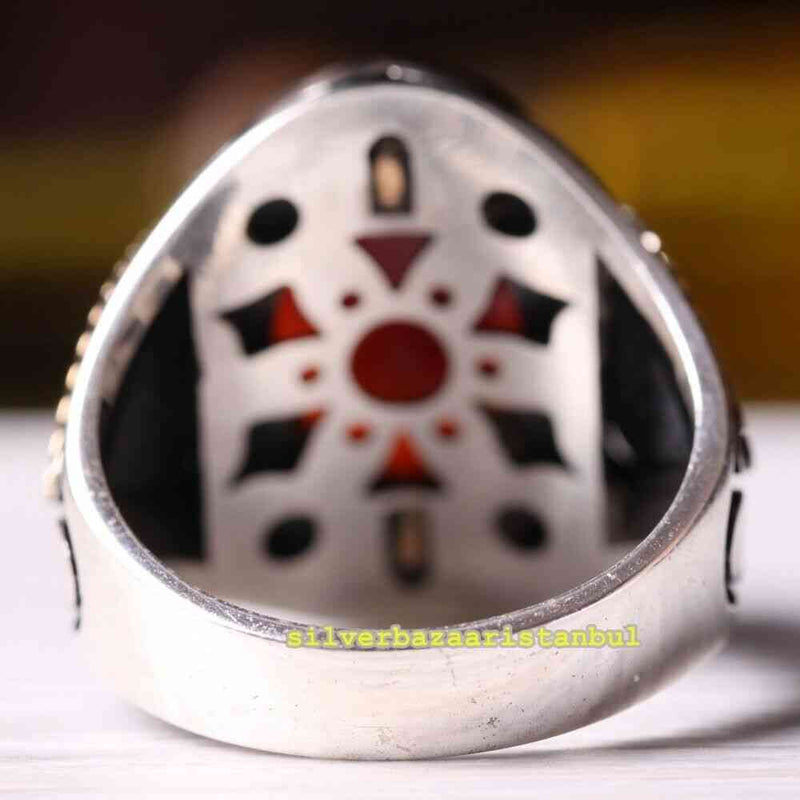 Turkish Luxury Jewelry 925 Sterling Silver Agate Stone Mens Ring silverbazaaristanbul 