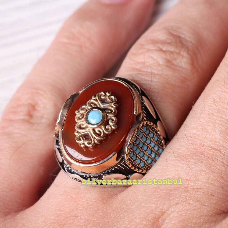 Turkish Luxury Jewelry 925 Sterling Silver Agate Stone Mens Ring silverbazaaristanbul 