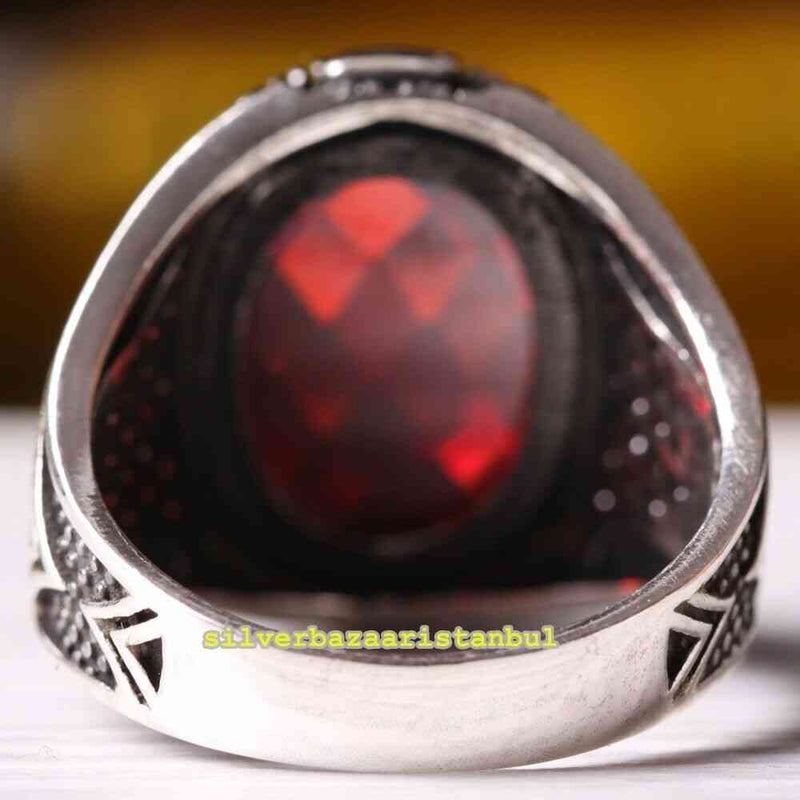 Turkish Luxury Jewelry 925 Sterling Silver Ruby Mens Ring silverbazaaristanbul 