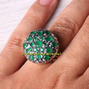 Turkish Round Green Emerald Stones 925 Sterling Silver Mens Ring silverbazaaristanbul 