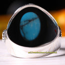 Turquoise and Ruby Stone Turkish 925 Sterling Silver Mens Ring silverbazaaristanbul 