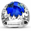 Tycoon Lux Blue Stone Handmade 925 Sterling Silver Mens Ring silverbazaaristanbul 