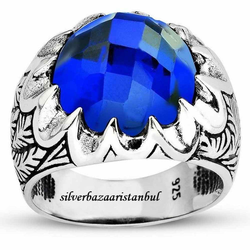 Tycoon Lux Blue Stone Handmade 925 Sterling Silver Mens Ring silverbazaaristanbul 