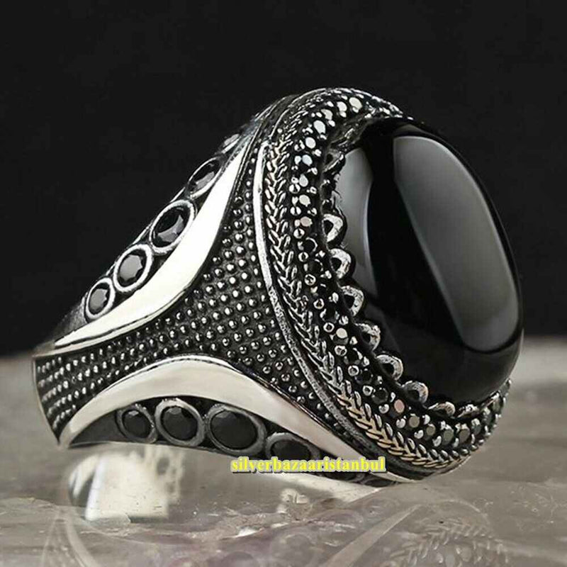 Unique Natural Onyx Handmade 925 Sterling Silver Vintage Mens Ring silverbazaaristanbul 