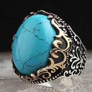 Veined Turquoise Stone 925 Sterling Silver Blue Mens Ring silverbazaaristanbul 