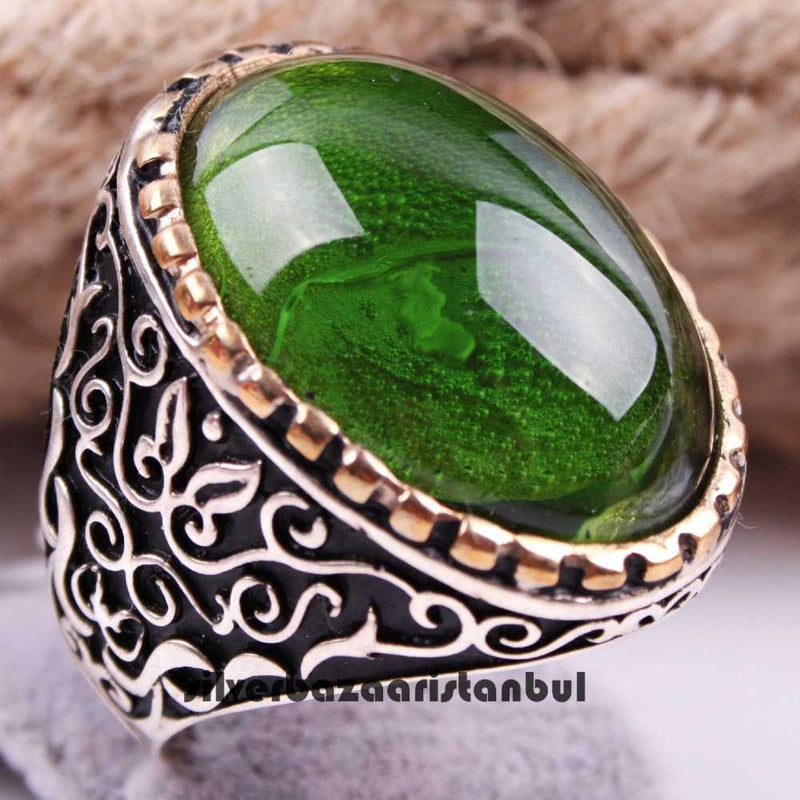 Water Green Emerald 925 Sterling Silver Handmade Ring for Men silverbazaaristanbul 