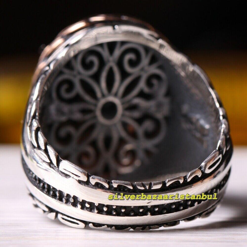 Winding Amber Stone Exclusive 925 Sterling Silver Mens Ring silverbazaaristanbul 