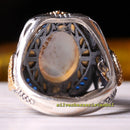 Yemeni Agate Aqeeq and Sapphire Stone 925 Sterling Silver Mens Ring silverbazaaristanbul 