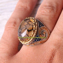 Yemeni Agate Aqeeq and Sapphire Stone 925 Sterling Silver Mens Ring silverbazaaristanbul 