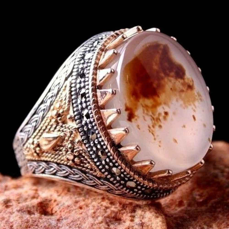 Yemeni Agate Stone Handmade 925 Sterling Silver Men Ring silverbazaaristanbul 