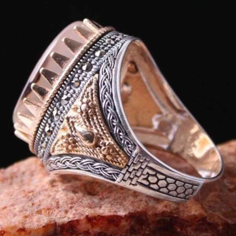 Yemeni Agate Stone Handmade 925 Sterling Silver Men Ring silverbazaaristanbul 